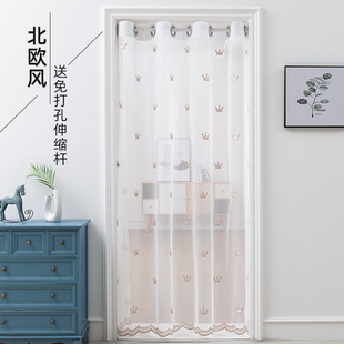 布艺刺绣门帘免打孔家用卧室防蚊透气隔断帘试衣间厨房卫生间布帘