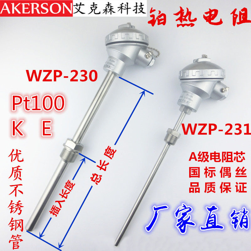 WZP-230/231 PT100铂热电阻/温度传感器固定螺纹热电偶测温棒
