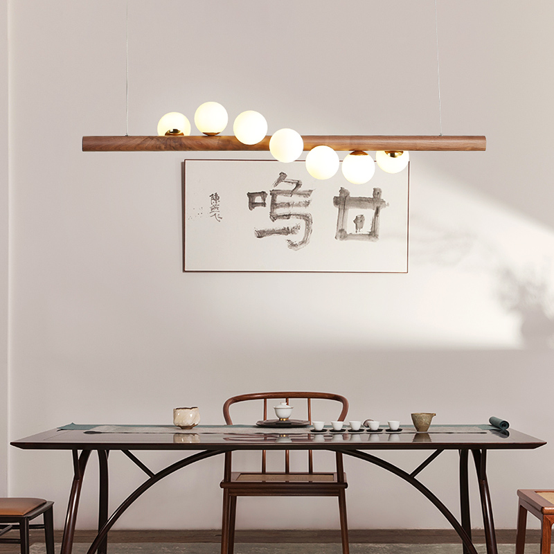 北欧吊灯客厅灯餐厅吧台灯茶室简约创意新中N式禅意黑胡桃实木灯