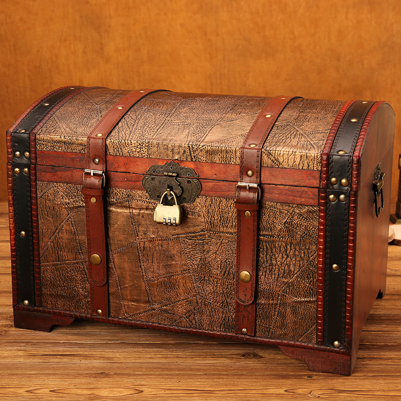 复古木箱子大号带锁密码盒子玩具整理储物盒收纳箱儿童百宝箱道具