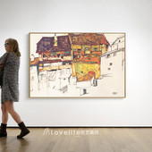 席勒小房子抽象油画壁画无框帆布肌理装 饰画壁画 饰画玄关书房装