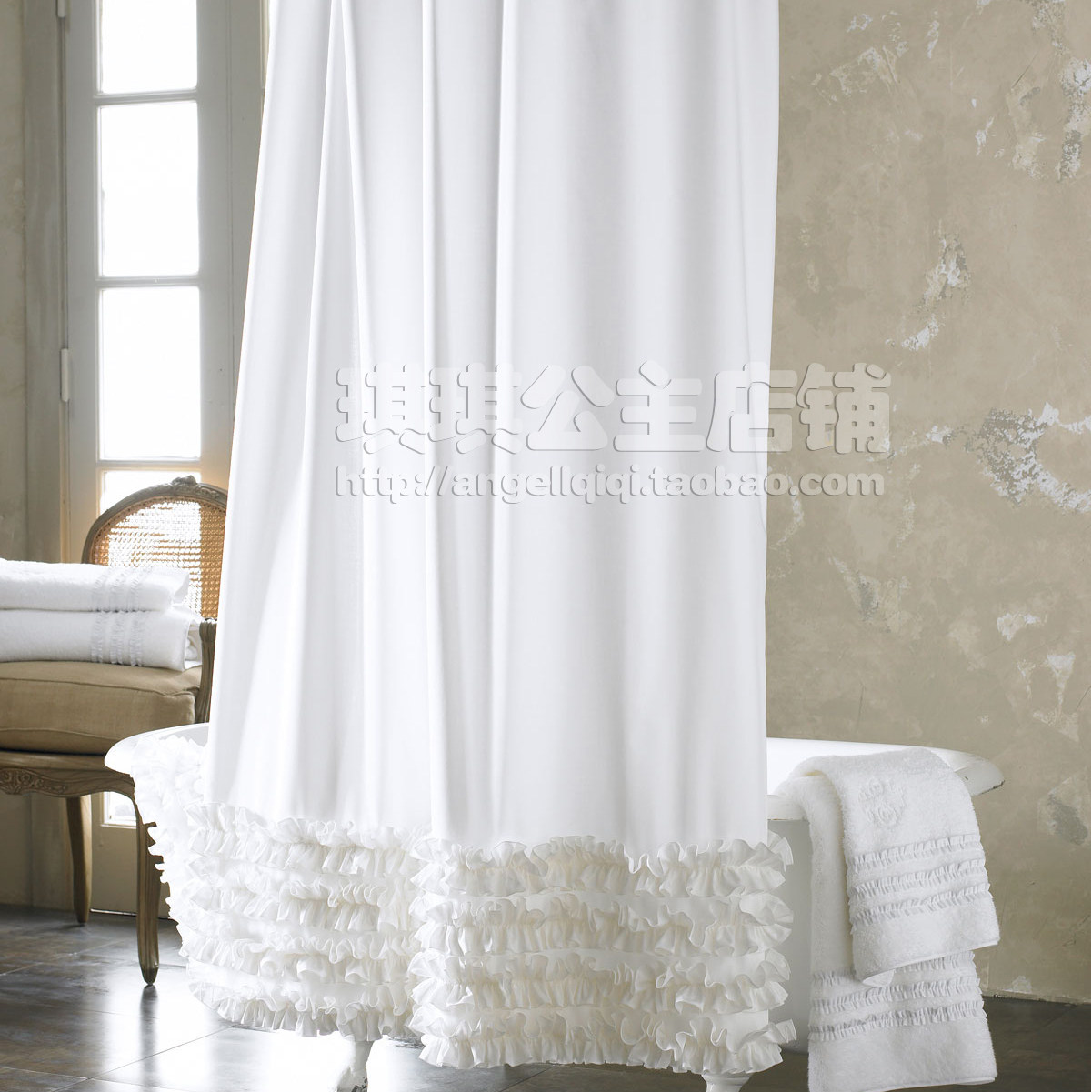 白色浴帘欧式潮流清新环保涤纶布料加厚防水洗澡间手工裙摆隔断帘,家庭/个人清洁工具,浴帘,淘宝优惠券,粉丝福利购,淘宝优惠卷