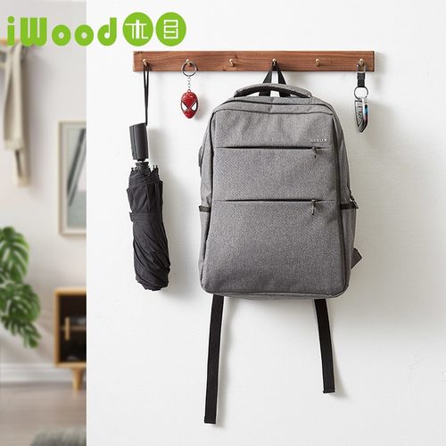 木目 免打孔入户玄关衣帽挂钩 卧室门口黑胡桃实木壁挂黄铜衣钩