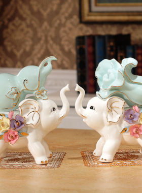 葫芦大象摆件创意陶瓷客厅电视柜酒柜轻奢招财装饰V品乔迁新居礼