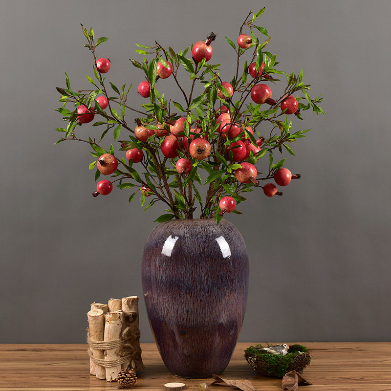 单支仿真假石榴果树长枝干花摆件客厅电视柜样板间落地假花装饰品