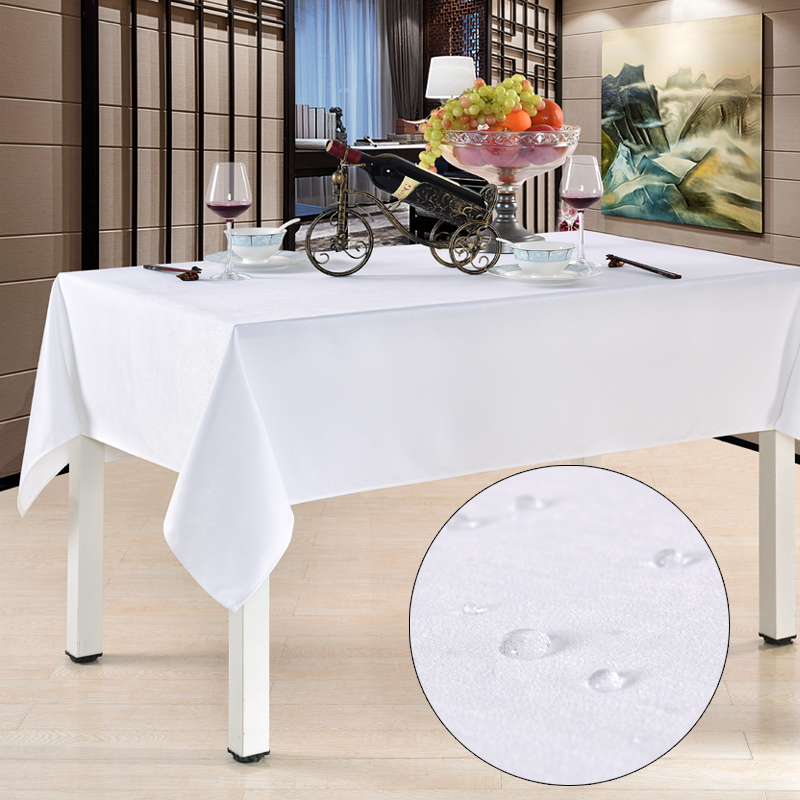 白色防水桌布台布长方形加厚酒店餐厅圆桌方桌会议桌布布艺纯色布