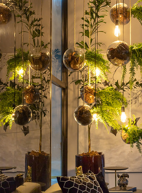 仿真植物绿色叶垂吊酒吧清吧音乐餐厅吊挂橱窗天花板悬挂空中盆栽