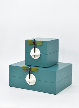 新中式实木烤漆首饰盒样板房间客厅书房轻奢家居蜻蜓软装饰品摆件