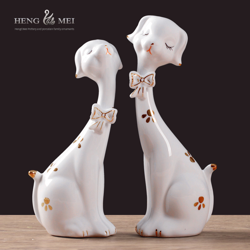 创意现代简约家里家居软装饰品可爱狗陶瓷客厅电视酒柜小摆件饰品