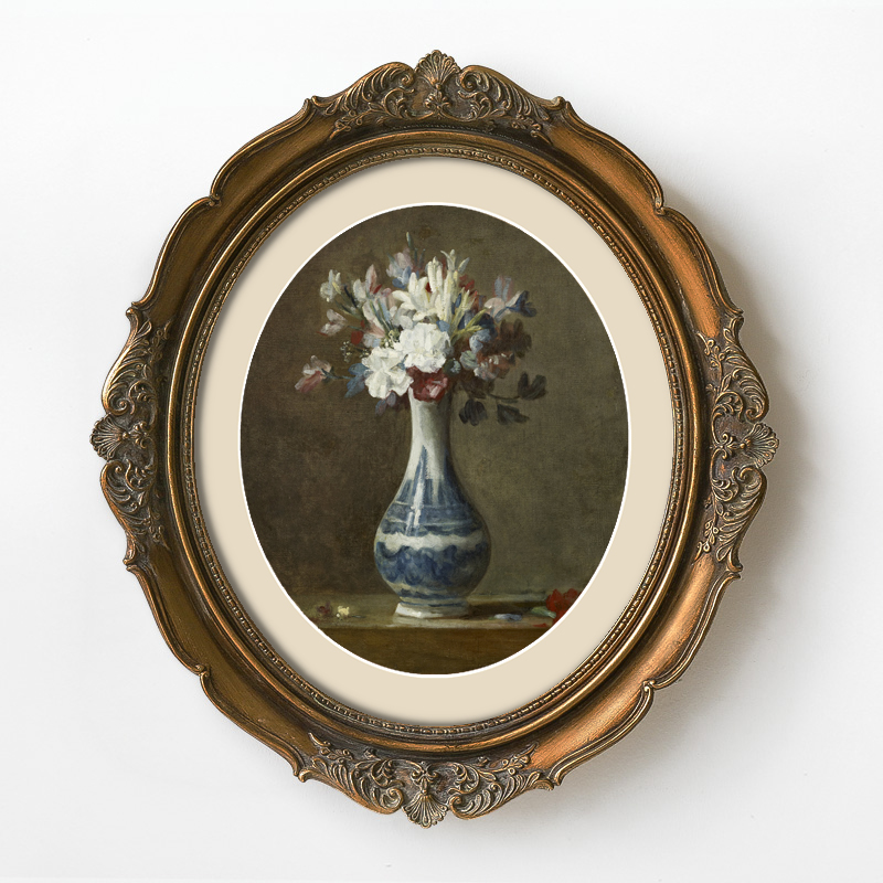 欧式复古法式古典雕花椭圆花瓶装饰画餐厅卧室玄关壁画静物挂画图片