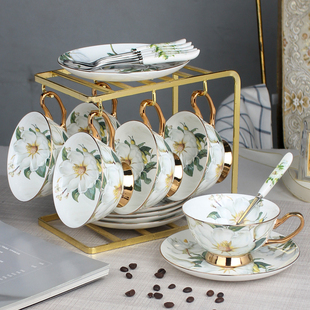 欧式 陶瓷杯咖啡杯套装 创意简约家用骨瓷咖啡杯子6件套高档礼盒装