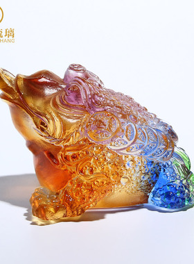 古法琉璃水晶招财金蟾小车载中控台装饰工艺品汽车工作台摆件高档