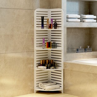 防水 卫生间置物架浴室转角架层架白色现代简约墙角落地洗脸盆架