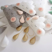 手工布艺笑脸白色云朵水滴吊饰壁饰房间墙壁装 饰拍照道具