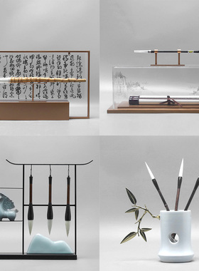 新中式毛笔架摆件创意客厅家居书房禅意办公桌玄关电视柜软装饰品