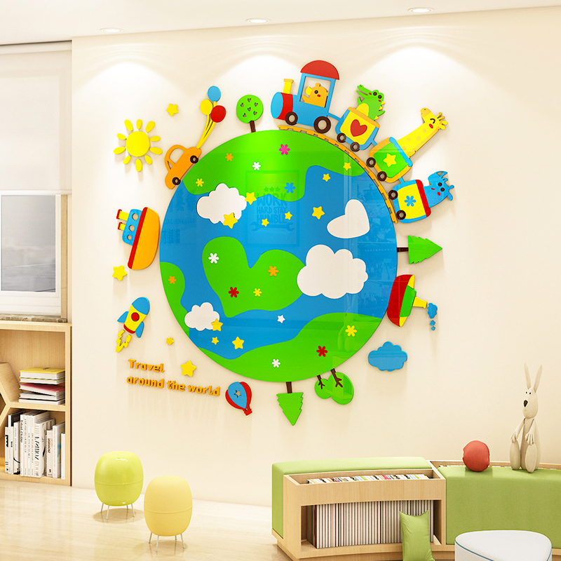 幼儿园环创材料主题教室墙面装饰成品地球墙贴画立体儿童房间布置图片