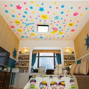 卡通创意天花板装 饰墙贴 饰星星月亮儿童房间布置幼儿园卧室墙面装