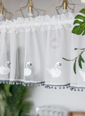 白色绣花半帘门帘免打孔小窗帘短窗纱清新北欧韩式隔断帘飘窗装饰