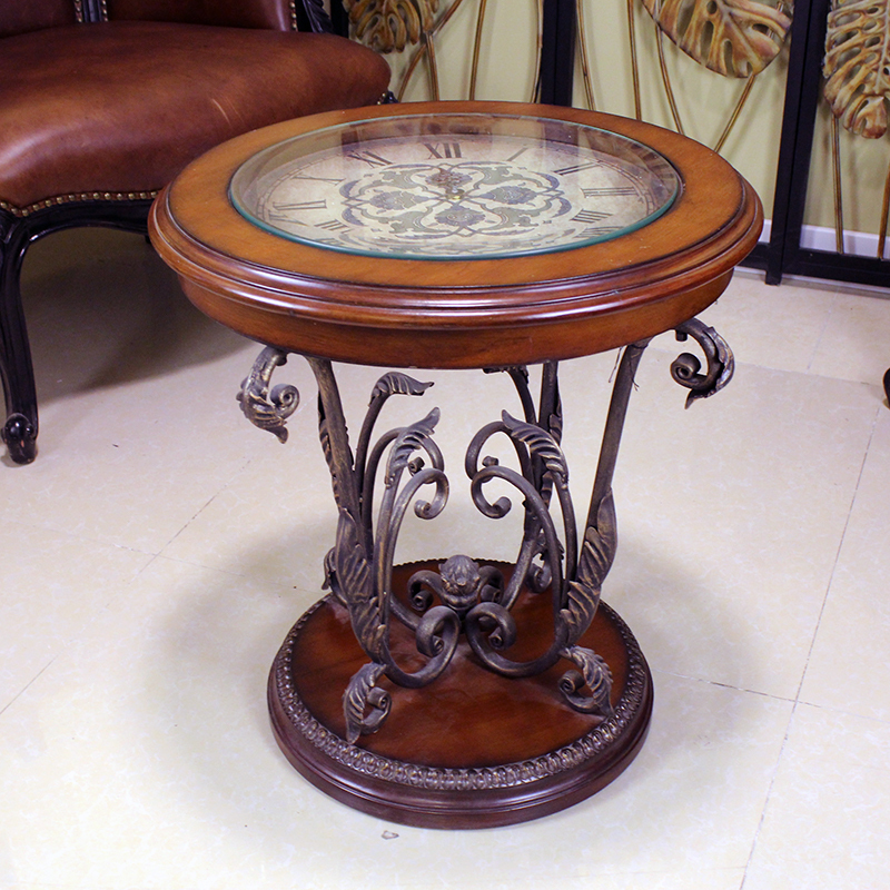 创意钟面沙发边几美式乡村家具客厅圆几角L几 卧室书房阳台小茶几