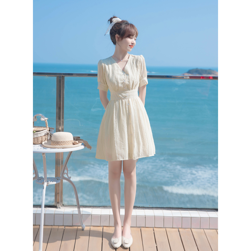 2021年新款夏款女装法式裙子小个子连衣裙女夏设计感小众A字裙