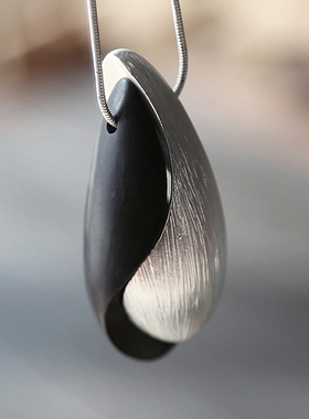 遇见你简约黑檀木吊坠银百搭长款高档毛衣链挂件配饰情侣男女项链