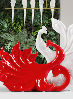 创意家居饰品摆件结婚礼物酒柜装饰品客厅卧室孔雀开屏陶瓷工艺品