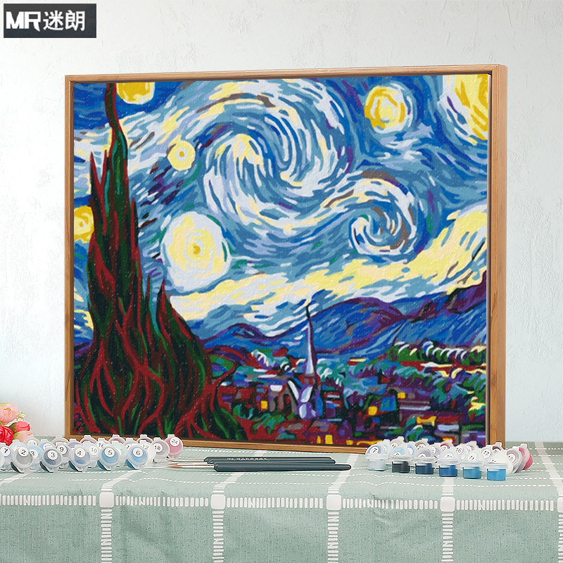 数字油画抽象名名画客厅手绘油彩梵星空填色填充手工