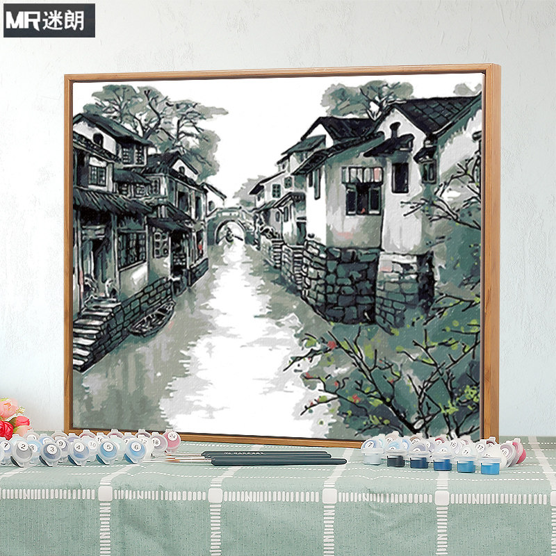 迷朗数字油画客厅书房风景大幅数码手工绘填色水墨油彩装饰画