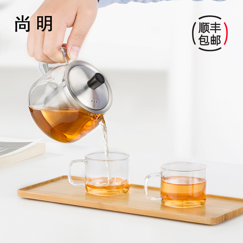 尚明红茶泡茶器可加热玻璃茶壶 不锈钢过滤内胆耐热玻璃加厚茶具