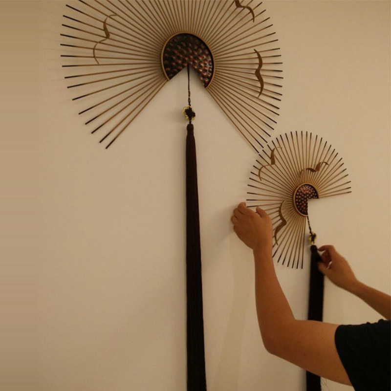 中式墙饰铁艺壁挂扇子墙壁挂饰墙上创意客厅玄关墙面装饰挂件
