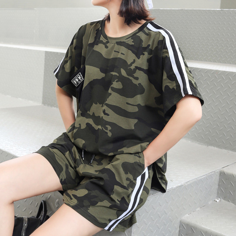迷彩欧货套装女夏洋气网红遮肚子薄款宽松大码短裤短袖T恤两件套,女装/女士精品,时尚套装,淘宝优惠券,粉丝福利购,淘宝优惠卷