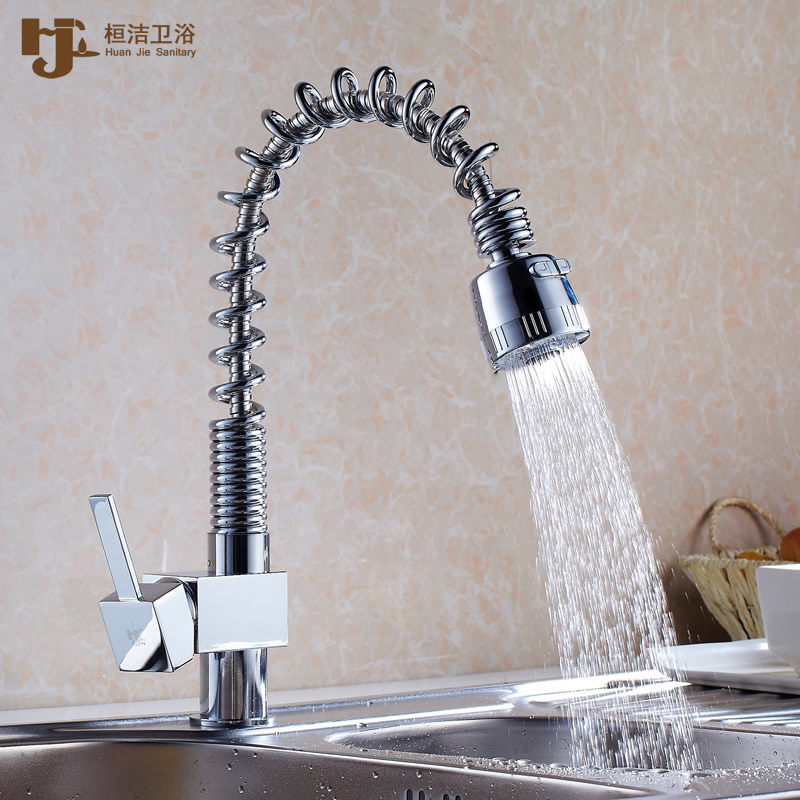 厨房抽拉式水龙头冷热铜弹簧水槽洗菜盆洗碗池水龙头旋转水笼头,家装主材,厨房龙头,淘宝优惠券,粉丝福利购,淘宝优惠卷