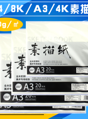 得利高 铅画纸素描纸4K8KA3速写本美术水彩纸水粉纸A4手绘素描