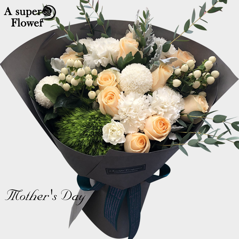 杭州鲜花速递同城订花店配送上门女友生日玫瑰花桔梗韩式混搭花束