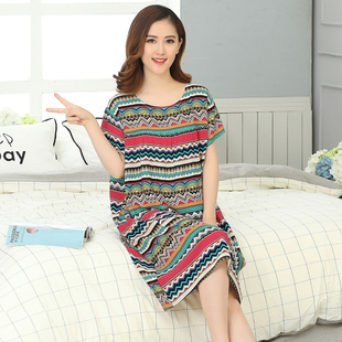 睡裙女夏中老年大码 睡衣棉绸连衣裙薄家居服 裙子纯棉妈妈绵绸短袖