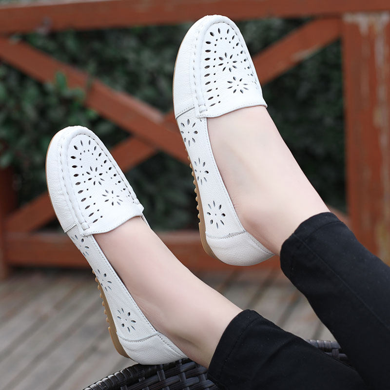2021新款女鞋春夏季镂空单鞋平底真皮鞋软底白色护士鞋妈妈豆豆鞋,女鞋,浅口单鞋,淘宝优惠券,粉丝福利购,淘宝优惠卷