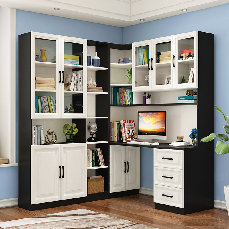 儿童转角电脑桌组合书柜台式办公桌家用学习N桌拐角书桌书架写字