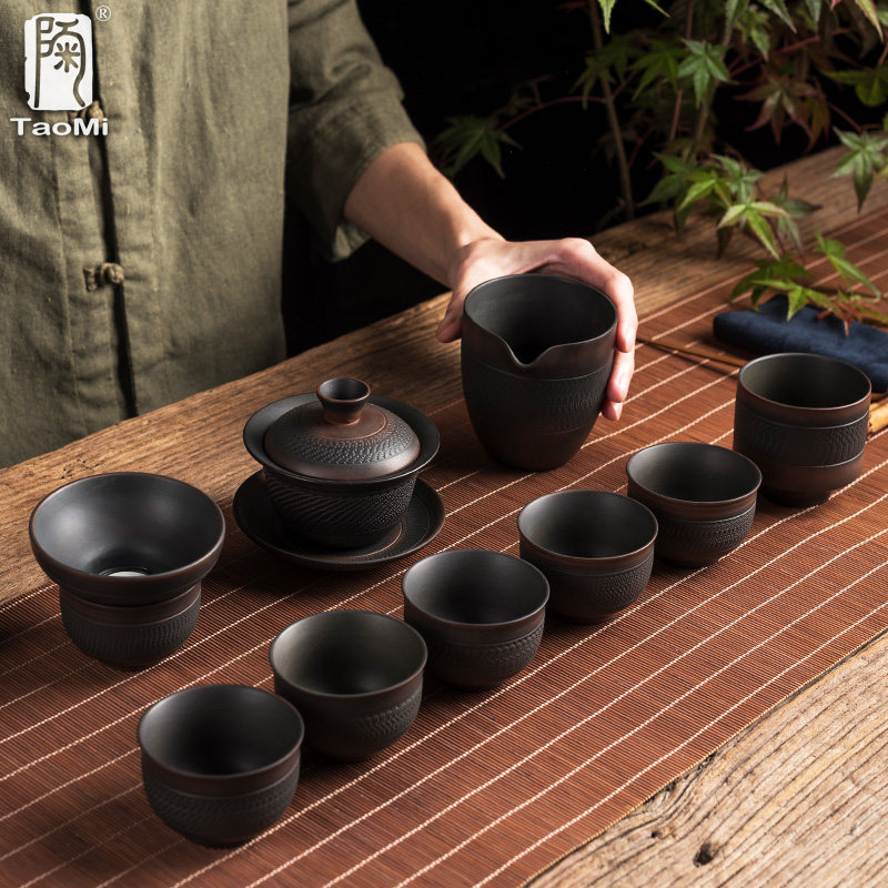 陶迷建水紫陶茶具装创意泡茶壶大盖碗整功夫茶杯