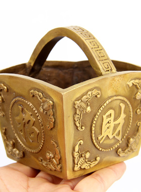铜进宝斗摆件 铜斗摆件 铜金银满斗 年年有余斗 日进斗金摆件