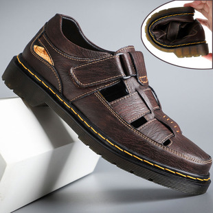 牛筋底男鞋2021夏季新款户外包头休闲外穿沙滩鞋商务鞋爸爸凉皮鞋