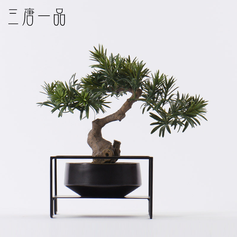 新仿真迎客松盆景假松树小样板间茶室书房具饰品