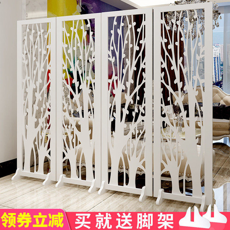 欧式屏风客厅现代玄关镂空雕折屏白色装饰