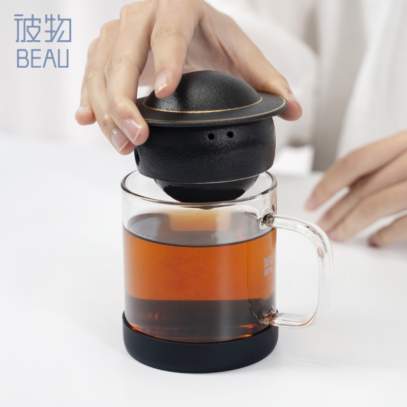 天福彼物玩茶杯杯泡茶杯带把过带盖办公茶水分离杯