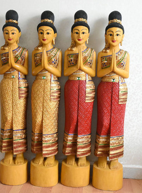 泰国迎宾女落地风格东南亚风情装饰物雕塑招财礼佛用品泰式