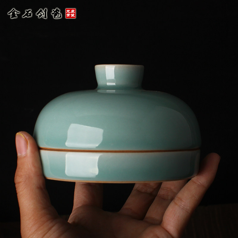 朱砂胎盖包顶盖碗印泥盒片冰裂纹书法绘画篆刻提盖缸