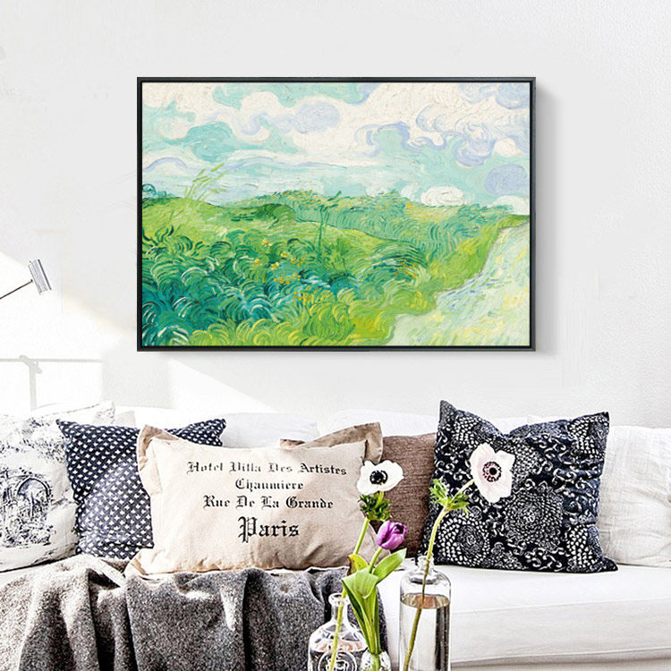 绿色的麦田 梵欧式风景抽象装饰画壁画无框画玄关油画
