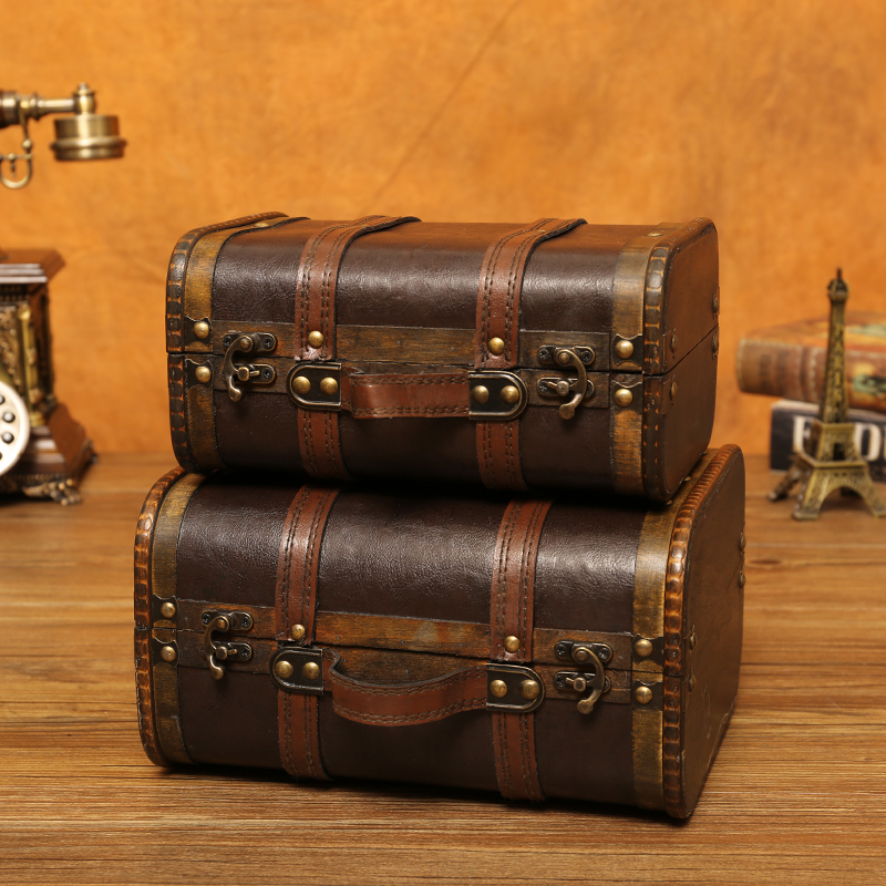 复古手提箱创意家用大号玩具整理箱收纳箱储物箱木箱子拍照道具箱