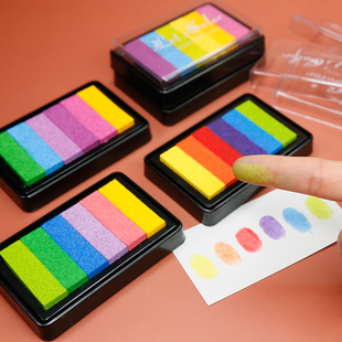 六色渐变彩色印台橡皮章手帐手指画婚礼签到相册印泥渐变印泥盒