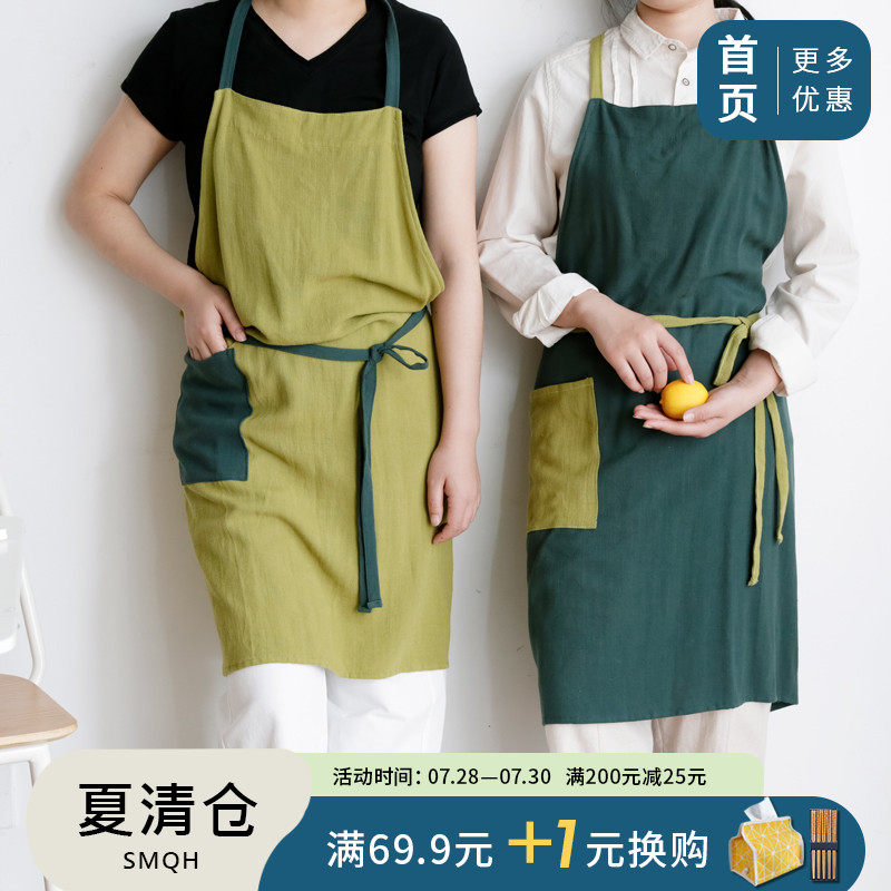 布艺围裙定制logo印字家用厨房罩衣夏天棉麻薄款咖啡厅工作服透气