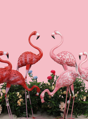婚庆铁艺火烈鸟摆件橱窗装饰庭院别墅户外商场落地摆件花园动物